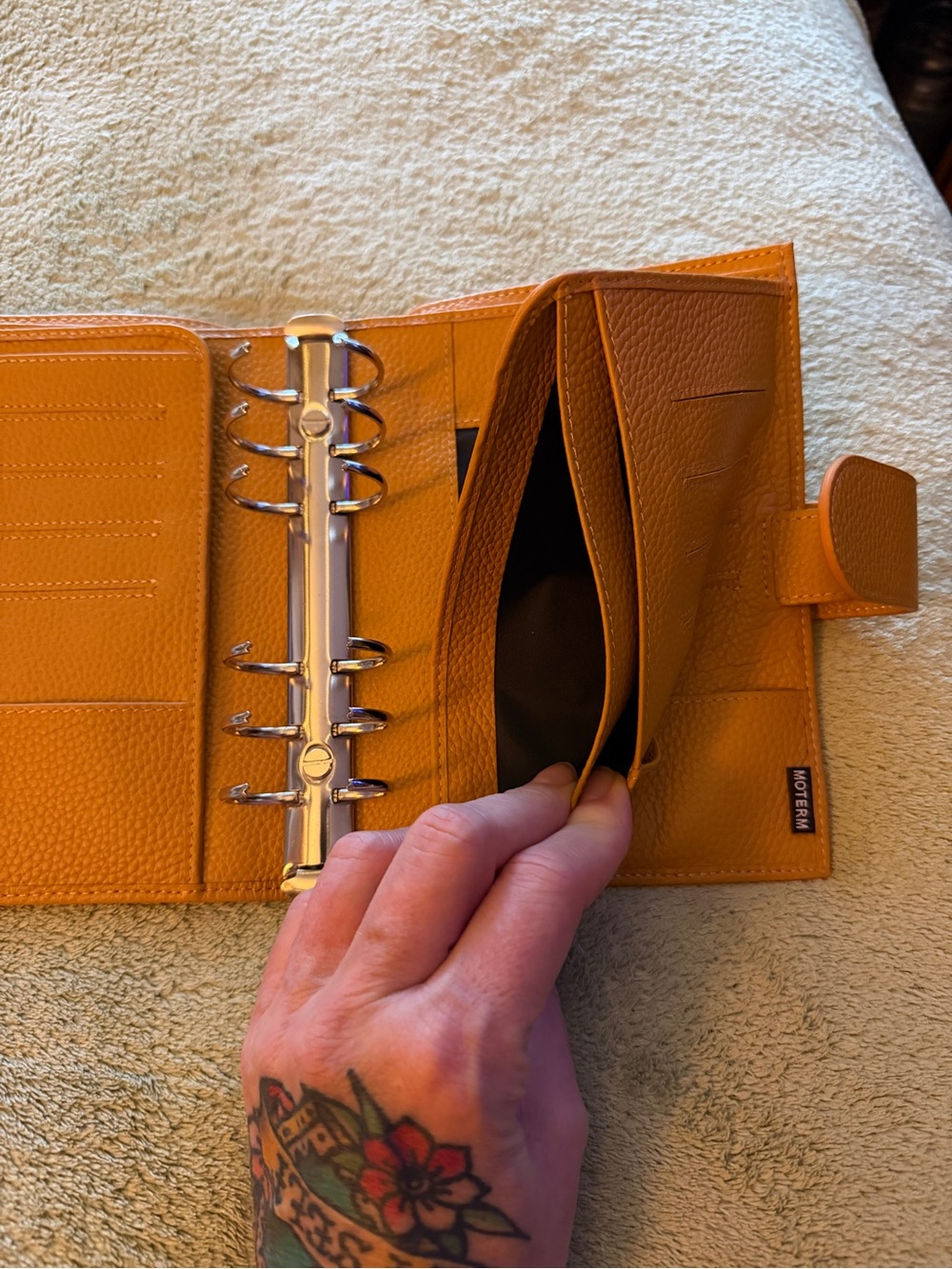 Mustard Yellow Leather Planner/Wallet with Snap Closure - Picture 6 of 10
